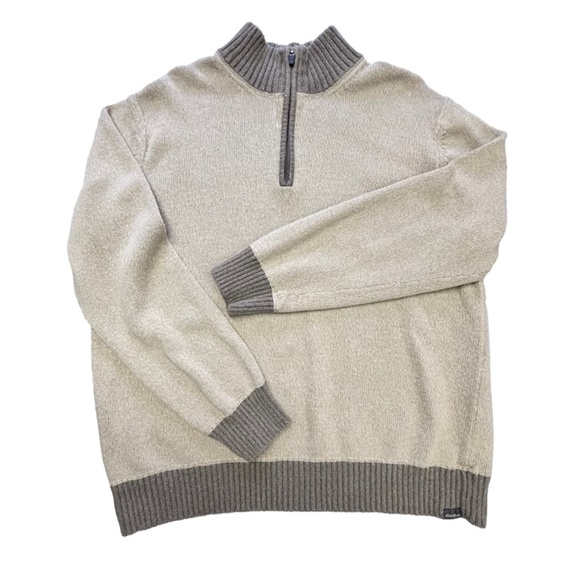 Eddie Bauer 100% cotton 1/4 zip tan knit sweater size XL - Picture 1 of 14